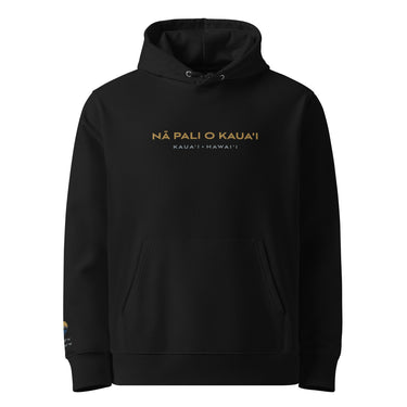 Na Pali Coast, Kauai Embroidered Organic Hoodie. Signature Collection Black
